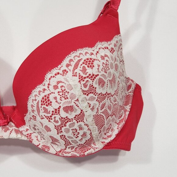 "M" Brand Orange Padded Underwire Bra with white lace Size 34C adjustable straps - Picture 3 of 3
